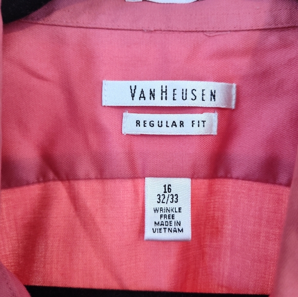 Van Heusen Men's Coral Dress Shirt 16 Long Sleeve 32/ 33 Button Down Collar TIE - Picture 3 of 10